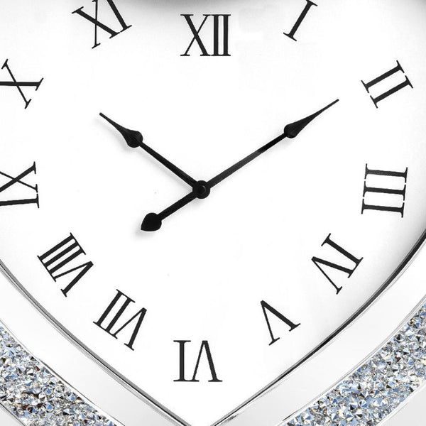 HomeRoots 27" Heart-Shaped Silver Faux Crystal & Mirrored Glass Silent Wall Clock - Glamorous Home Accent 635638
