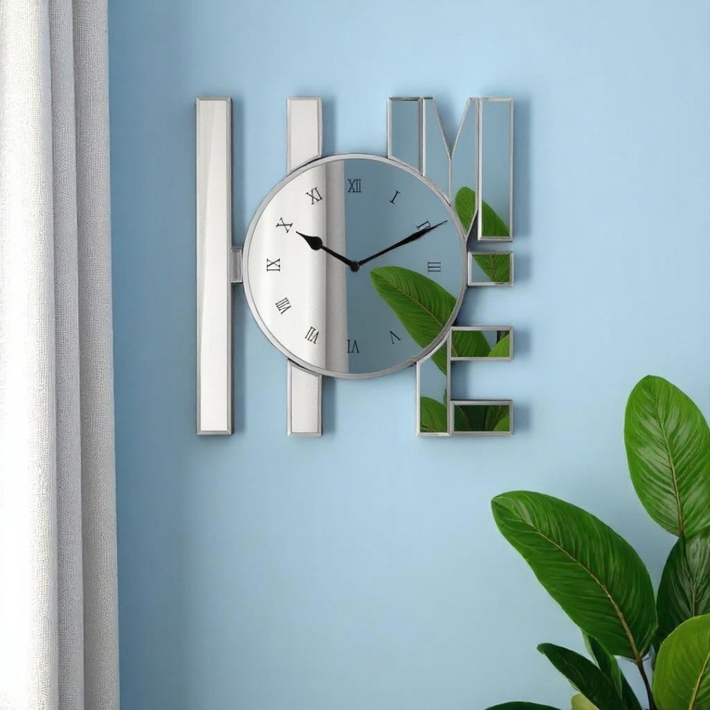 HomeRoots 14" Silver Mirrored Glass Home Wall Clock - Elegant Silent Analog Timepiece for Modern Decor 635640