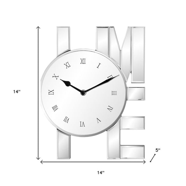 HomeRoots 14" Silver Mirrored Glass Home Wall Clock - Elegant Silent Analog Timepiece for Modern Decor 635640
