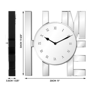 HomeRoots 14" Silver Mirrored Glass Home Wall Clock - Elegant Silent Analog Timepiece for Modern Decor 635640
