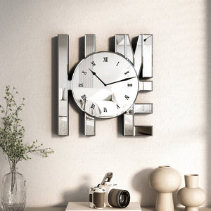 HomeRoots 14" Silver Mirrored Glass Home Wall Clock - Elegant Silent Analog Timepiece for Modern Decor 635640