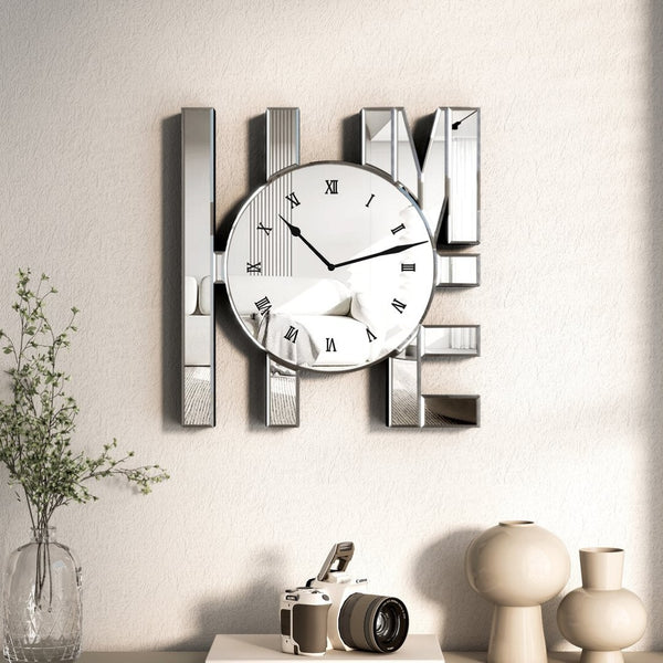 HomeRoots 14" Silver Mirrored Glass Home Wall Clock - Elegant Silent Analog Timepiece for Modern Decor 635640