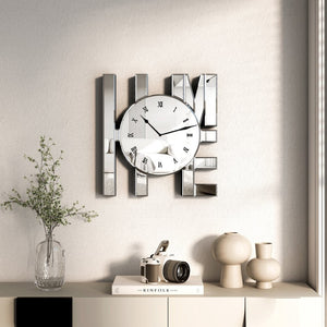HomeRoots 14" Silver Mirrored Glass Home Wall Clock - Elegant Silent Analog Timepiece for Modern Decor 635640