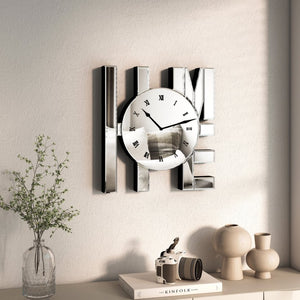 HomeRoots 14" Silver Mirrored Glass Home Wall Clock - Elegant Silent Analog Timepiece for Modern Decor 635640