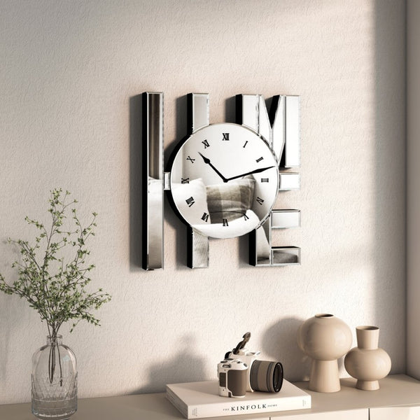 HomeRoots 14" Silver Mirrored Glass Home Wall Clock - Elegant Silent Analog Timepiece for Modern Decor 635640