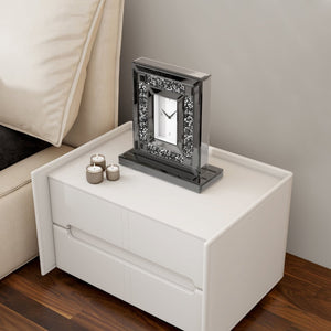 HomeRoots 16" Glamorous Silver and Black Faux Crystal Mirrored Glass Table Clock for Chic Home Décor 635641
