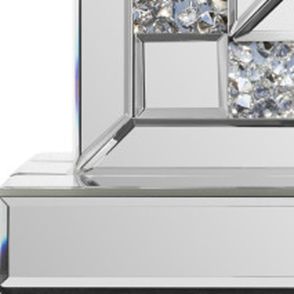 HomeRoots 16" Glamorous Silver and White Faux Crystal Mirrored Glass Table Clock for Stylish Home Decor 635642