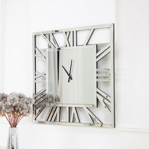 HomeRoots 27" Silver Mirrored Glass Silent Analog Square Wall Clock - Modern Elegance for Any Room Decor 635643