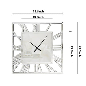 HomeRoots 27" Silver Mirrored Glass Silent Analog Square Wall Clock - Modern Elegance for Any Room Decor 635643