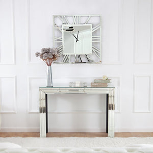HomeRoots 27" Silver Mirrored Glass Silent Analog Square Wall Clock - Modern Elegance for Any Room Decor 635643
