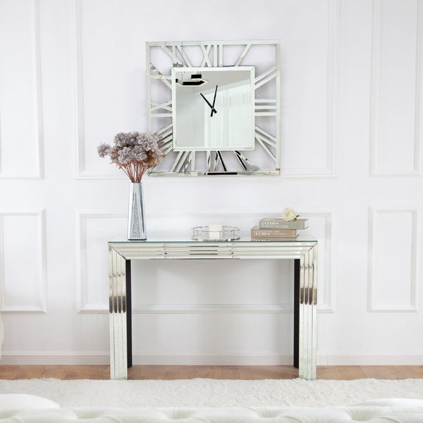 HomeRoots 27" Silver Mirrored Glass Silent Analog Square Wall Clock - Modern Elegance for Any Room Decor 635643