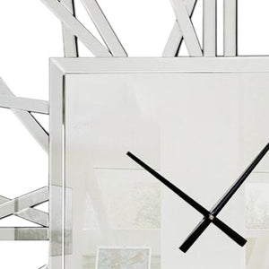 HomeRoots 27" Silver Mirrored Glass Silent Analog Square Wall Clock - Modern Elegance for Any Room Decor 635643