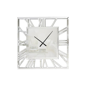HomeRoots 27" Silver Mirrored Glass Silent Analog Square Wall Clock - Modern Elegance for Any Room Decor 635643