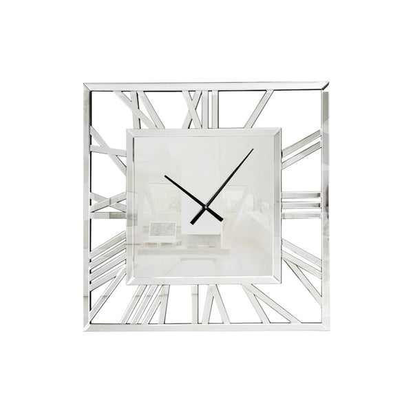 HomeRoots 27" Silver Mirrored Glass Silent Analog Square Wall Clock - Modern Elegance for Any Room Decor 635643