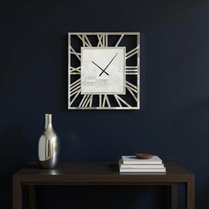 HomeRoots 27" Silver Mirrored Glass Silent Analog Square Wall Clock - Modern Elegance for Any Room Decor 635643