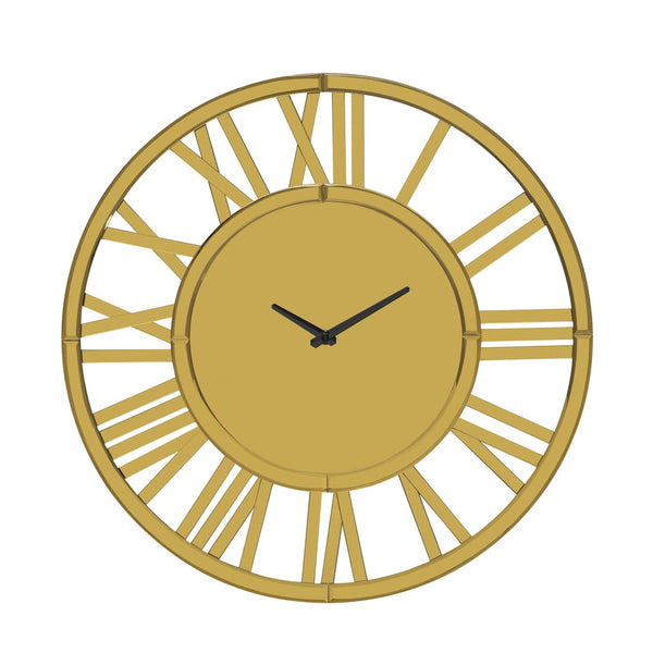 HomeRoots 43" Gold Mirrored Acrylic Wall Clock - Oversized Silent Analog Design with Roman Numerals, Elegant Decor 635644