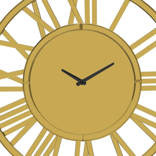 HomeRoots 43" Gold Mirrored Acrylic Wall Clock - Oversized Silent Analog Design with Roman Numerals, Elegant Decor 635644