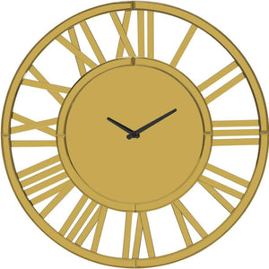 HomeRoots 43" Gold Mirrored Acrylic Wall Clock - Oversized Silent Analog Design with Roman Numerals, Elegant Decor 635644