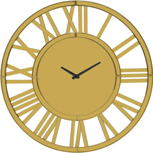 HomeRoots 43" Gold Mirrored Acrylic Wall Clock - Oversized Silent Analog Design with Roman Numerals, Elegant Decor 635644