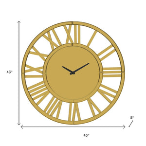 HomeRoots 43" Gold Mirrored Acrylic Wall Clock - Oversized Silent Analog Design with Roman Numerals, Elegant Decor 635644