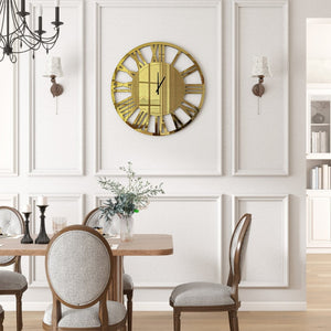 HomeRoots 43" Gold Mirrored Acrylic Wall Clock - Oversized Silent Analog Design with Roman Numerals, Elegant Decor 635644