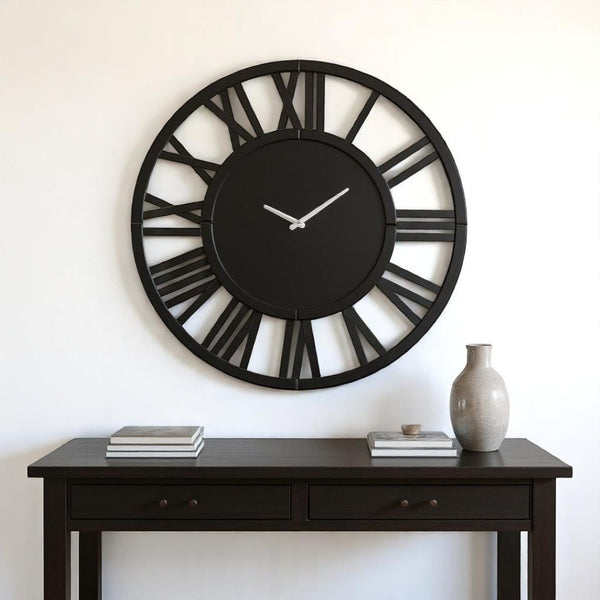 HomeRoots 43" Black Mirrored Acrylic Silent Wall Clock - Oversized Modern Design for Timeless Elegance & Style 635645