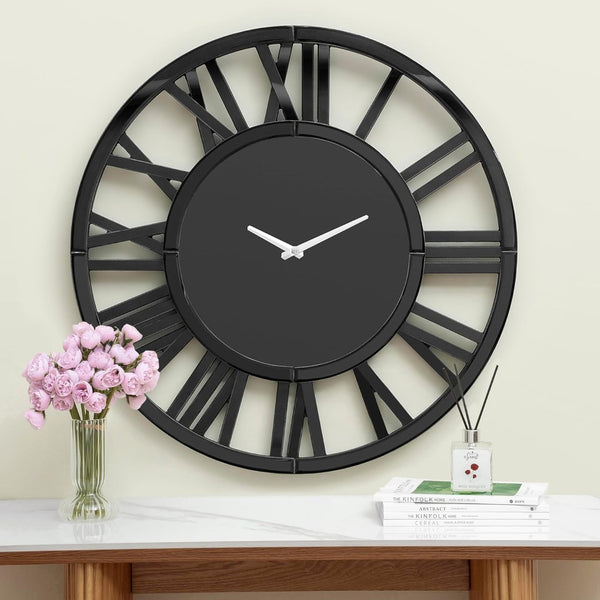 HomeRoots 43" Black Mirrored Acrylic Silent Wall Clock - Oversized Modern Design for Timeless Elegance & Style 635645