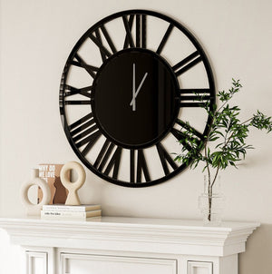 HomeRoots 43" Black Mirrored Acrylic Silent Wall Clock - Oversized Modern Design for Timeless Elegance & Style 635645