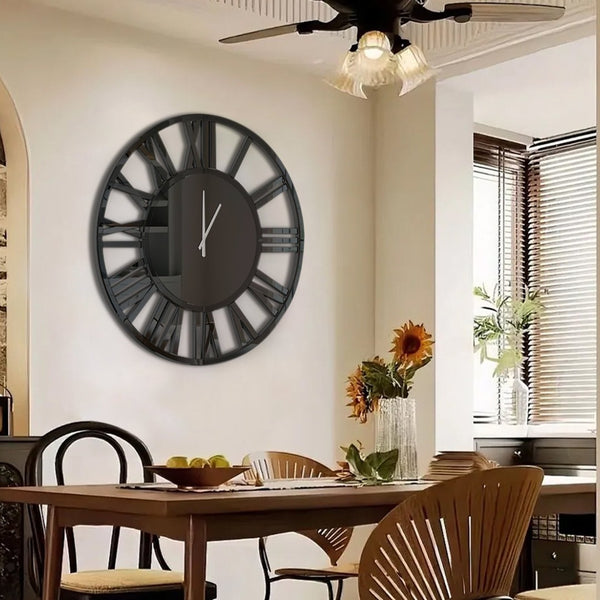 HomeRoots 43" Black Mirrored Acrylic Silent Wall Clock - Oversized Modern Design for Timeless Elegance & Style 635645