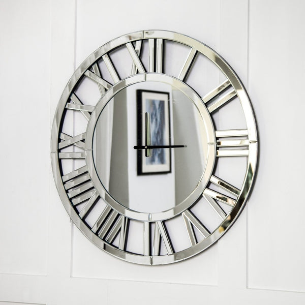 HomeRoots 37" Silver Acrylic Silent Analog Wall Clock - Oversized Elegant Design for Modern Home Décor 635646