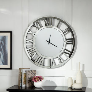 HomeRoots 37" Silver Acrylic Silent Analog Wall Clock - Oversized Elegant Design for Modern Home Décor 635646