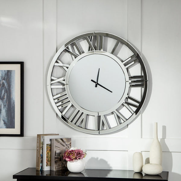 HomeRoots 37" Silver Acrylic Silent Analog Wall Clock - Oversized Elegant Design for Modern Home Décor 635646