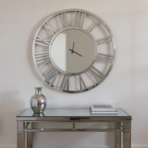 HomeRoots 37" Silver Acrylic Silent Analog Wall Clock - Oversized Elegant Design for Modern Home Décor 635646