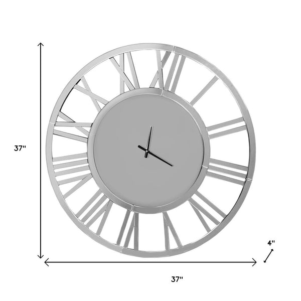 HomeRoots 37" Silver Acrylic Silent Analog Wall Clock - Oversized Elegant Design for Modern Home Décor 635646