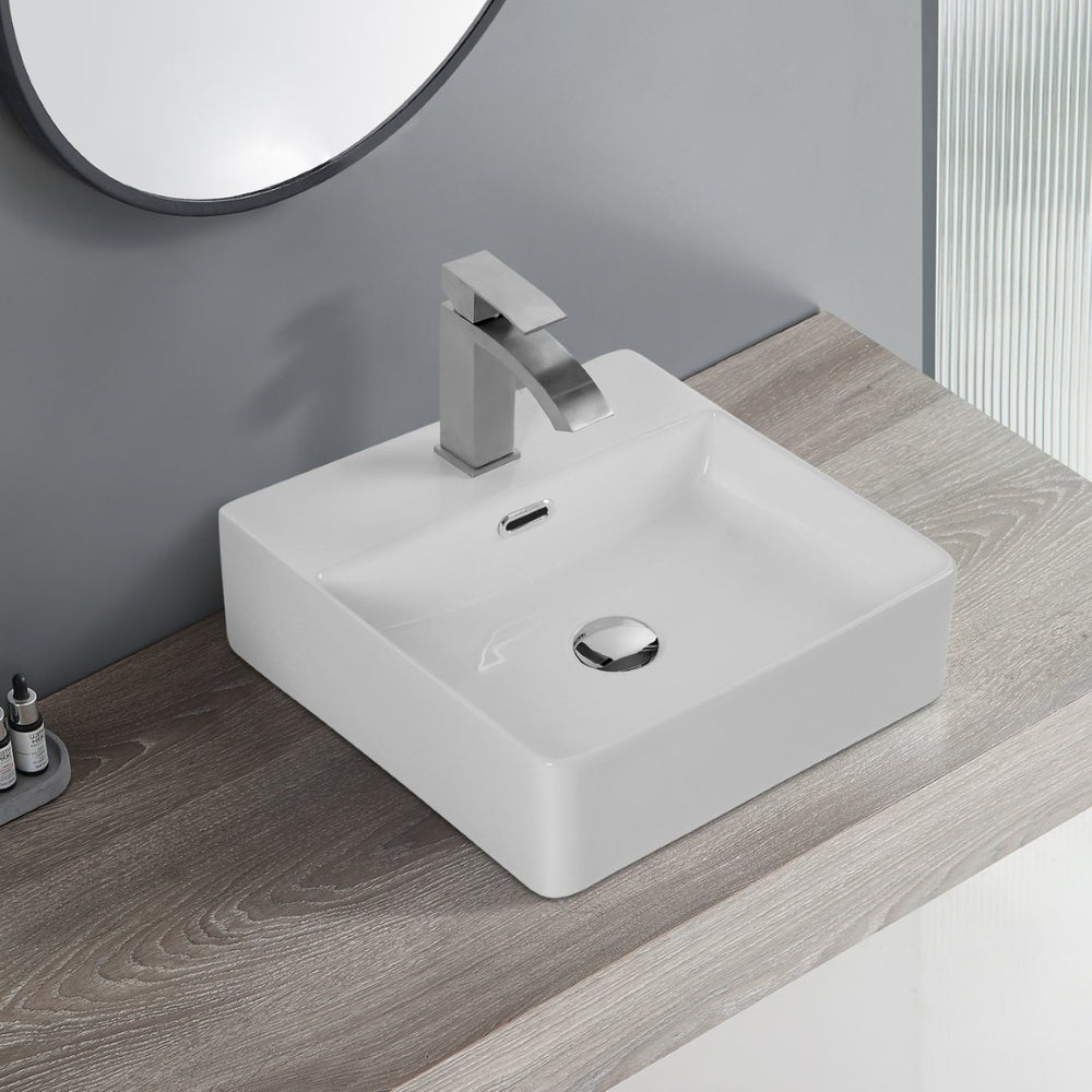 English Elm Bothwa Square Ceramic Vessel Sink Glossy White Cupc Certified Countertop Bath Basin B2724P262840