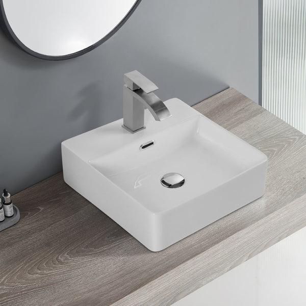 English Elm Bothwa Square Ceramic Vessel Sink Glossy White Cupc Certified Countertop Bath Basin B2724P262840