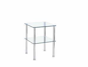 HomeRoots Set of Two Modern Clear Glass & Silver Metal Square End Tables with Stylish Storage Shelf 635675