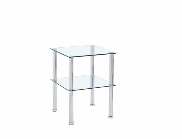 HomeRoots Set of Two Modern Clear Glass & Silver Metal Square End Tables with Stylish Storage Shelf 635675