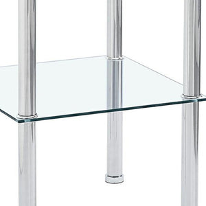 HomeRoots Set of Two Modern Clear Glass & Silver Metal Square End Tables with Stylish Storage Shelf 635675