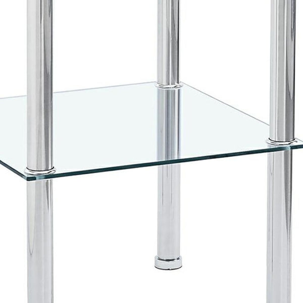 HomeRoots Set of Two Modern Clear Glass & Silver Metal Square End Tables with Stylish Storage Shelf 635675