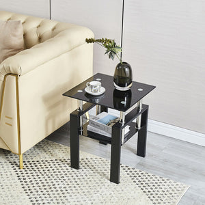 HomeRoots Black Glass & Metal End Table with Shelf – Modern Minimalist Design for Living Room & Bedroom Décor 635676