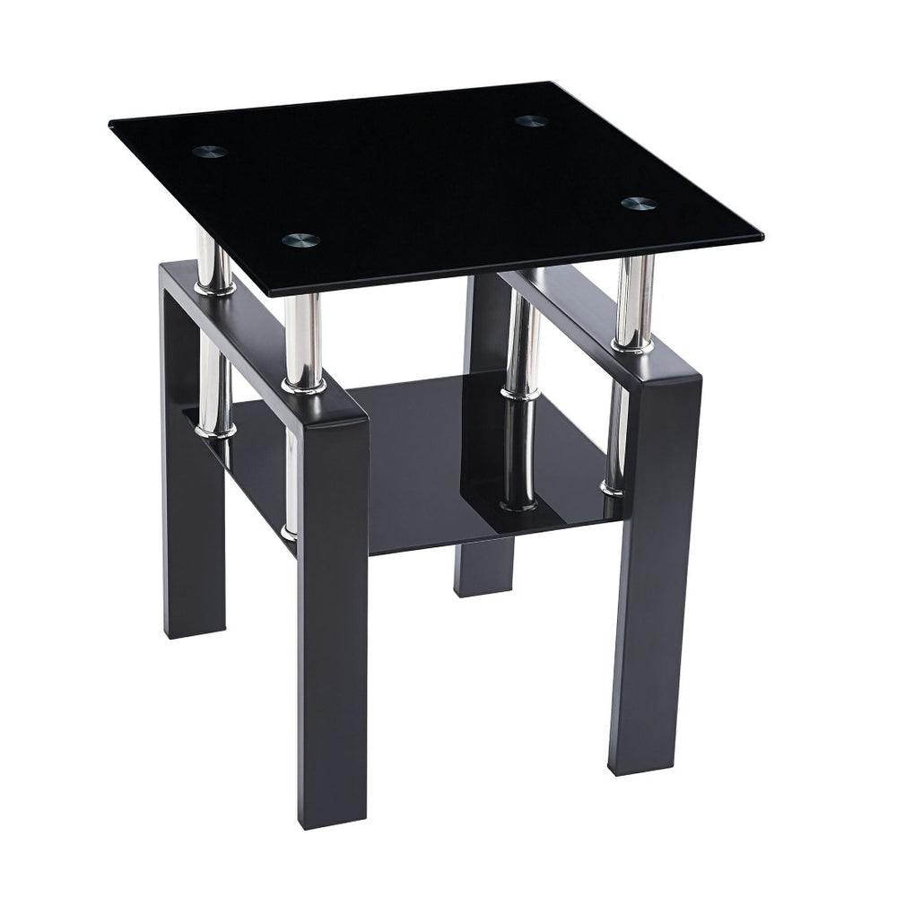 HomeRoots Black Glass & Metal End Table with Shelf – Modern Minimalist Design for Living Room & Bedroom Décor 635676