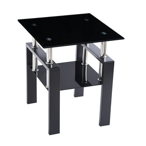 HomeRoots Black Glass & Metal End Table with Shelf – Modern Minimalist Design for Living Room & Bedroom Décor 635676