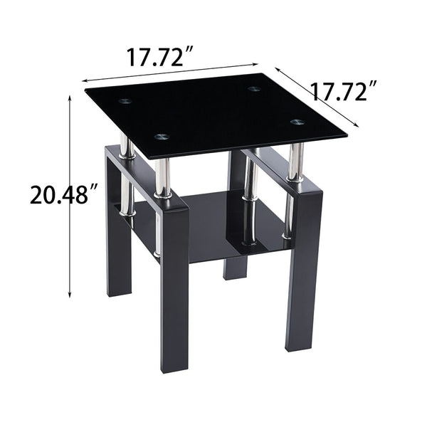 HomeRoots Black Glass & Metal End Table with Shelf – Modern Minimalist Design for Living Room & Bedroom Décor 635676