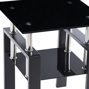 HomeRoots Black Glass & Metal End Table with Shelf – Modern Minimalist Design for Living Room & Bedroom Décor 635676