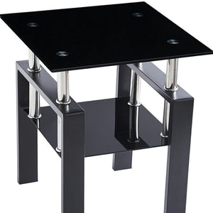 HomeRoots Black Glass & Metal End Table with Shelf – Modern Minimalist Design for Living Room & Bedroom Décor 635676