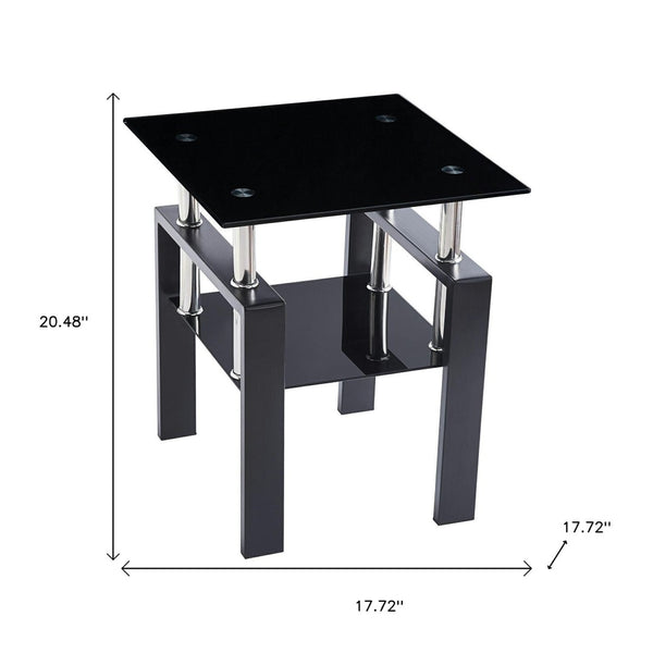 HomeRoots Black Glass & Metal End Table with Shelf – Modern Minimalist Design for Living Room & Bedroom Décor 635676