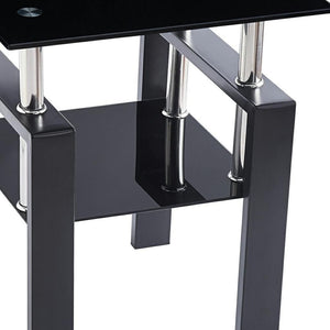 HomeRoots Set of Two Sleek Black Glass & Metal Square End Tables with Lower Shelf for Modern Living Spaces 635677