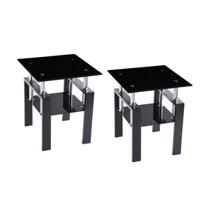 HomeRoots Set of Two Sleek Black Glass & Metal Square End Tables with Lower Shelf for Modern Living Spaces 635677