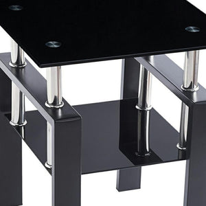 HomeRoots Set of Two Sleek Black Glass & Metal Square End Tables with Lower Shelf for Modern Living Spaces 635677